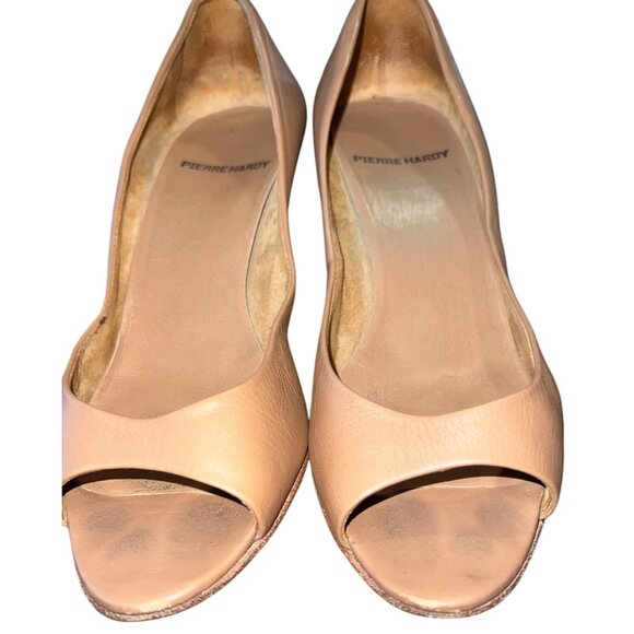 Pierre Hardy Womens Nude Leather Peep Toe Wedge Heels Size 7 - Picture 2 of 6